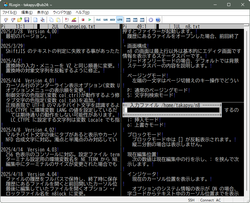 RLogin 縦分割 枠文字 ASCII
